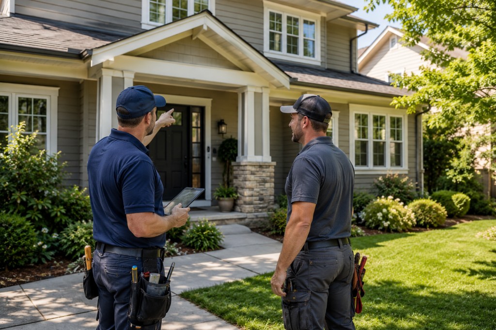 Service partners evaluating a residential property on site