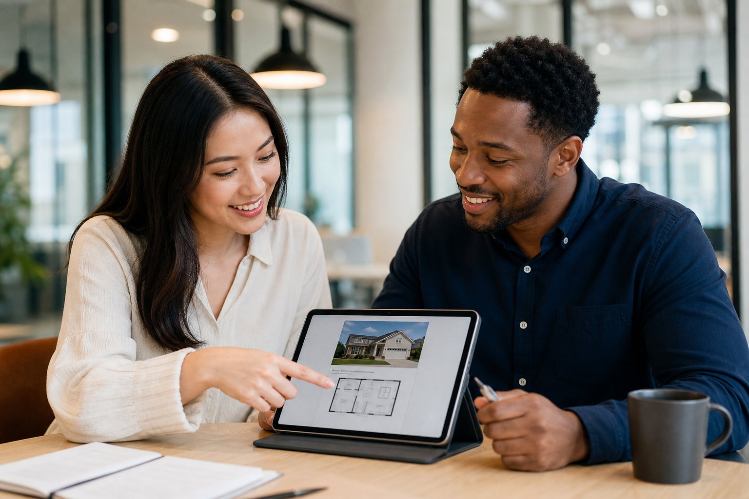 Colleagues collaborating on a home listing review