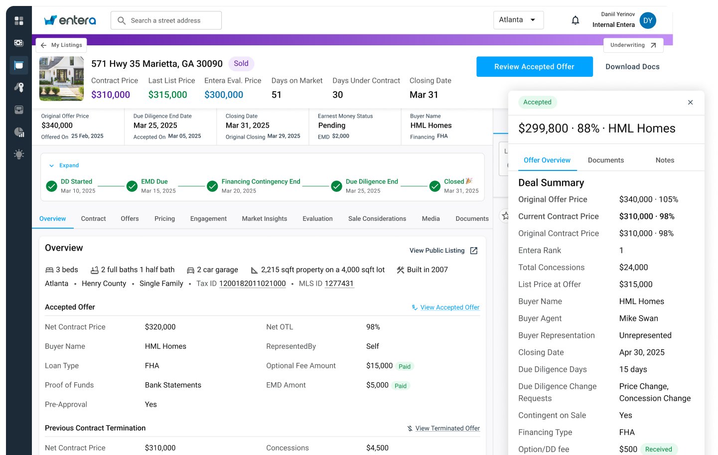 Transaction milestones, documents, and partner coordination in Entera