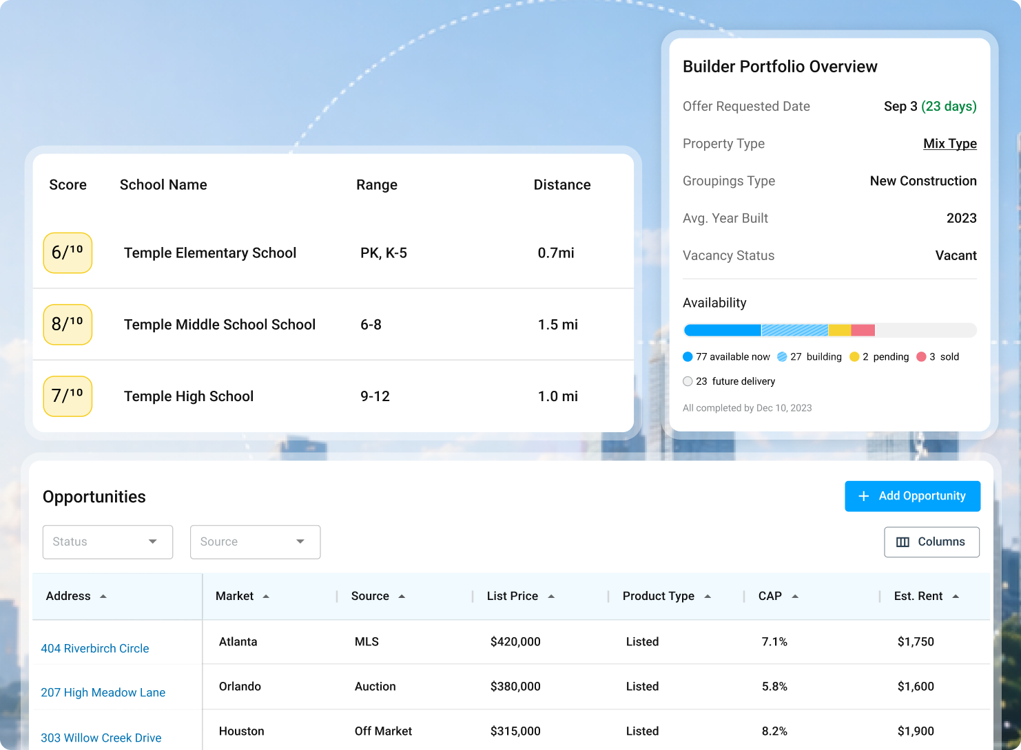 Entera property listings interface